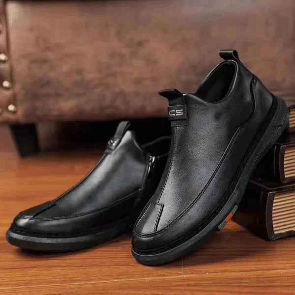 Black Zip Casual Leather Shoes for Men 7