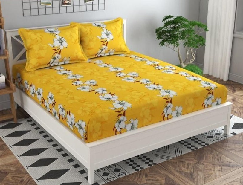 Elastic Fitted Bedsheet - Yellow Floral