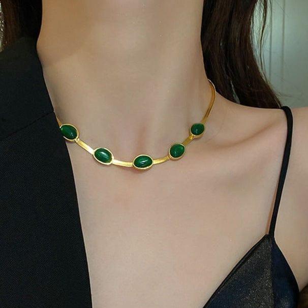 Oval Green Crystal Pendant Necklace Set | 🔥Free Bracelet🔥