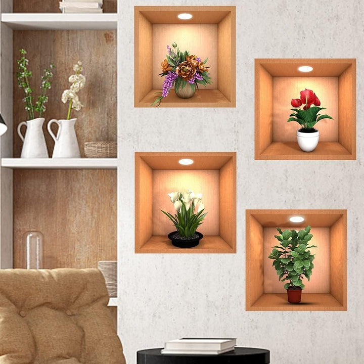 3D Vase Wall Sticker - (Pack of 4)