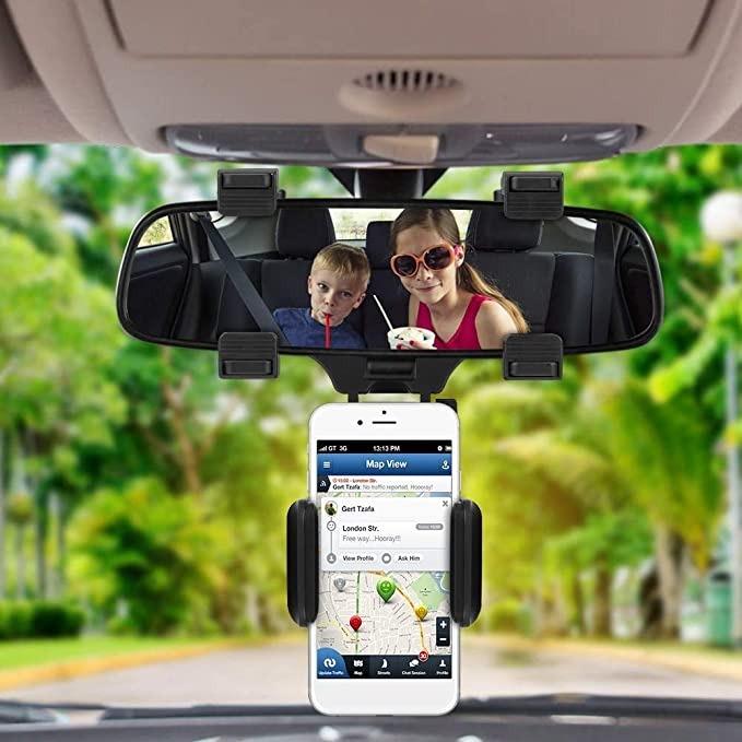 Rear View Mirror Mount, Rotatable and Retractable Car Phone Holder