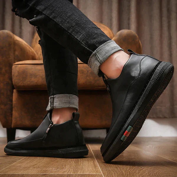 Black Zip Casual Leather Shoes for Men