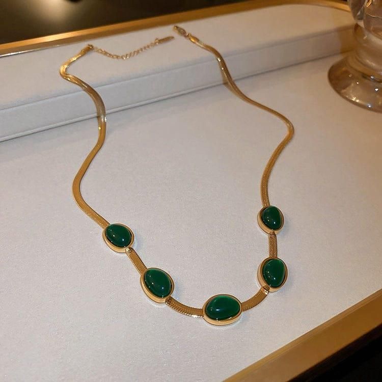 Oval Green Crystal Pendant Necklace Set | 🔥Free Bracelet🔥