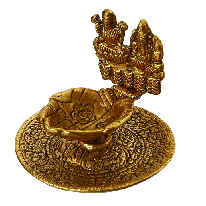 Goddess Laxmi & Lord Ganesha Golden Metal Diya