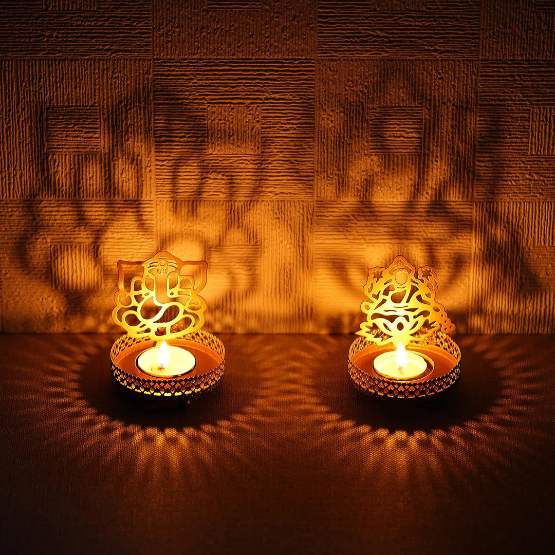 Lord Ganesha and Laxmi Shadow Tea Light Holder