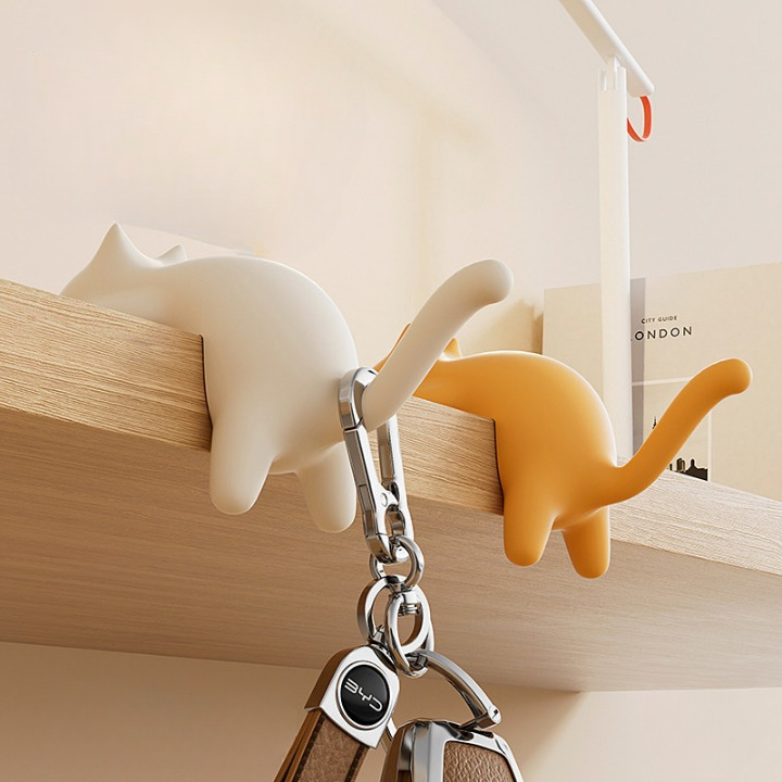 Cute Cat Table Edge Sticky Hook Bag &amp; Key Holder