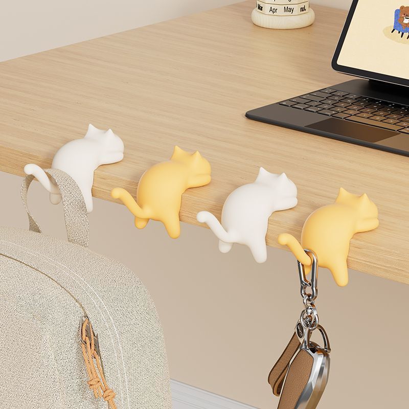 Cute Cat Table Edge Sticky Hook Bag &amp; Key Holder