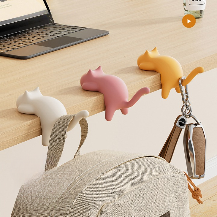 Cute Cat Table Edge Sticky Hook Bag &amp; Key Holder