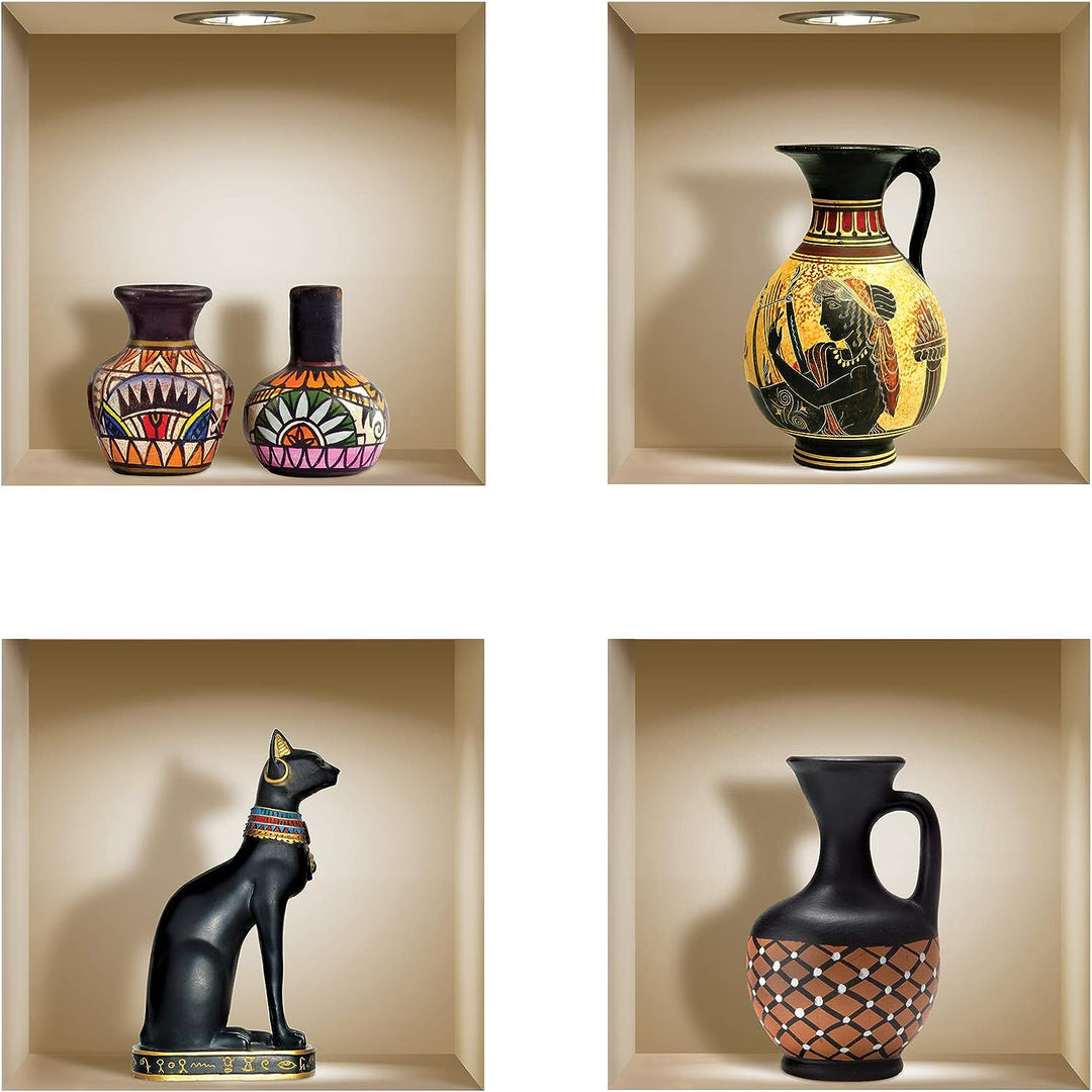 3D Antique Vase Wall Sticker (Pack of 4)