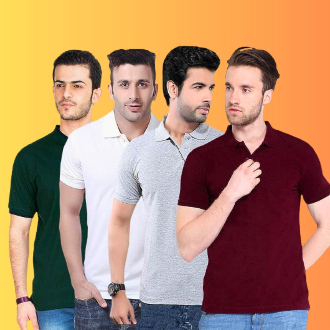 Premium Men's Solid Polo T-Shirt (Pack of 4)