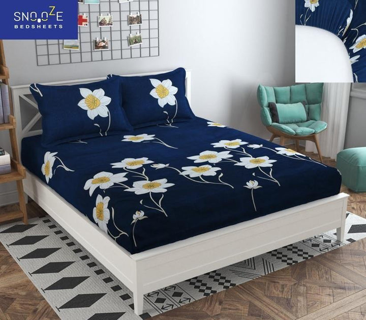 ELASTIC FITTED BEDSHEET - Blue Floral (BUY 1 GET 1 FREE)