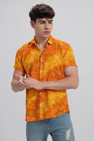 Printed Cotton Shirt - Orange