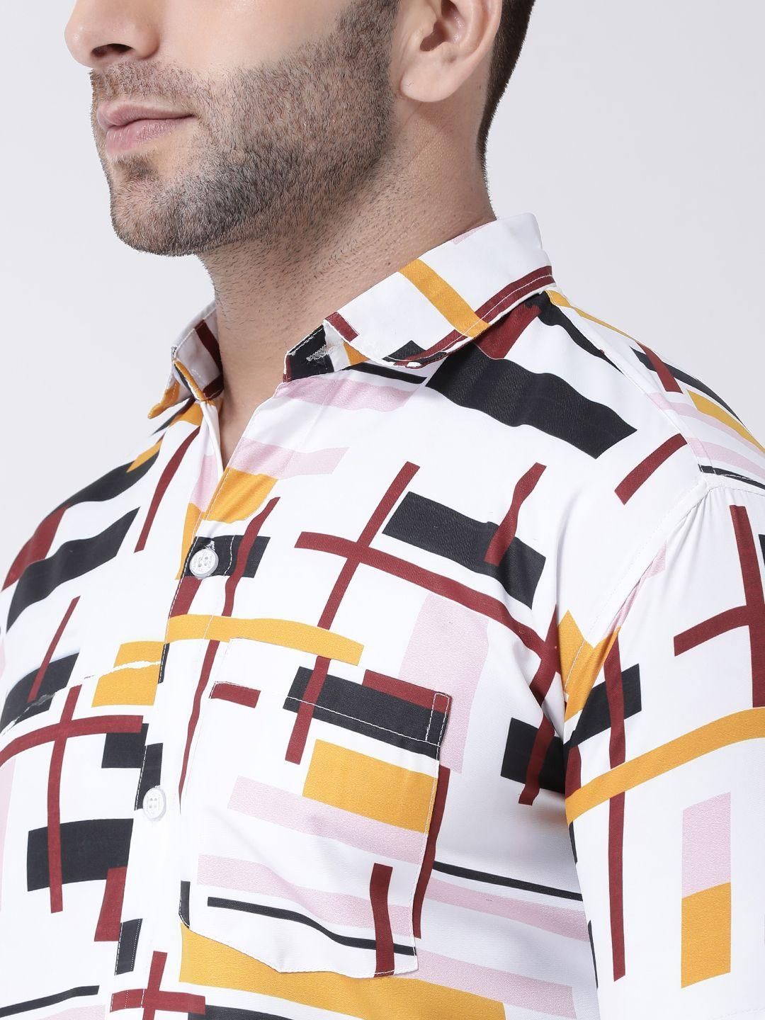 Printed Cotton Shirt - White Abstract