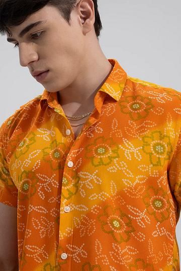 Printed Cotton Shirt - Orange