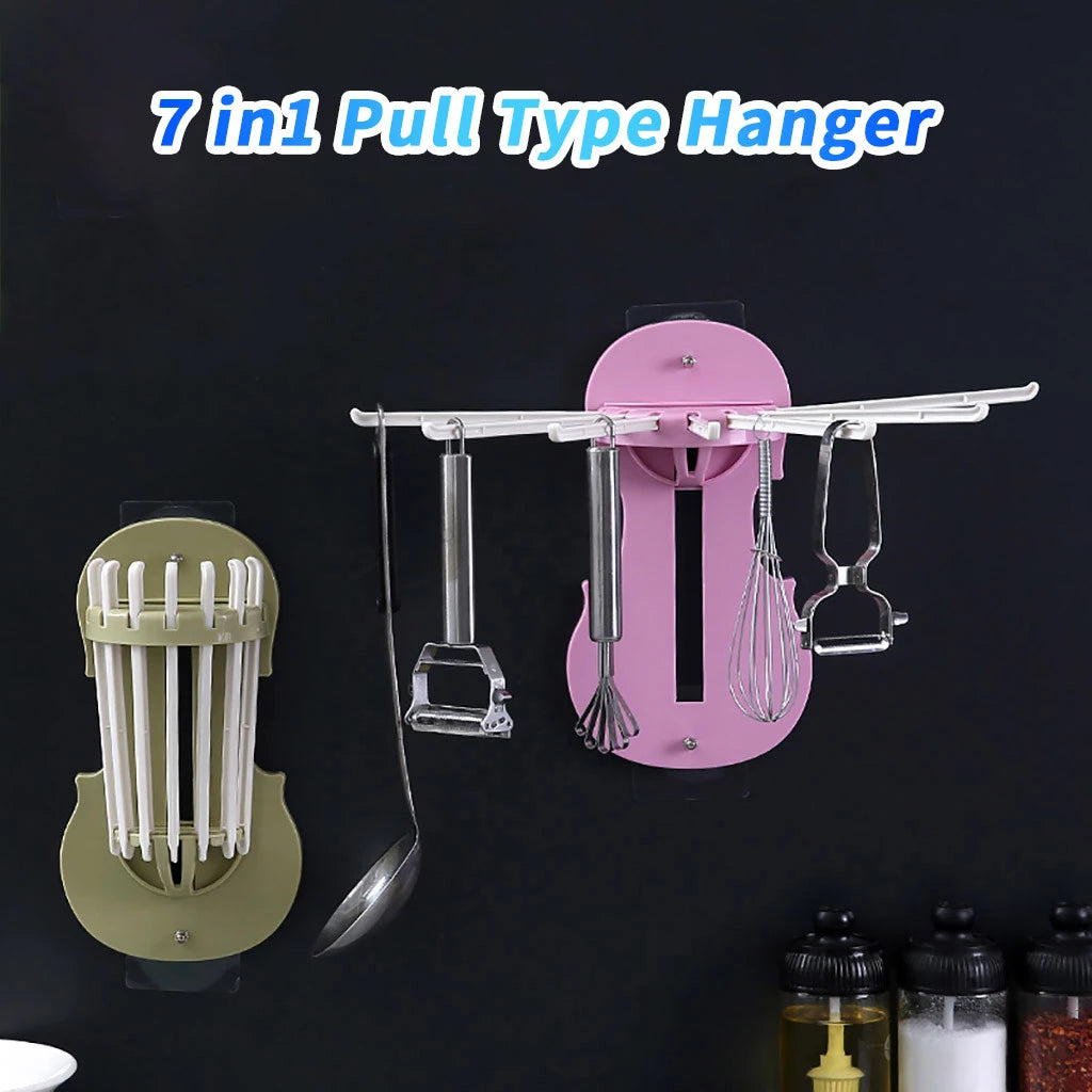 Retractable Wall-Mounted Pull-Out Rack 7-in-1 Multifunctional